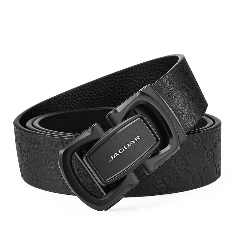 JAGUAR Black Leather Belt, Automatic Buckle, 3.5cm Width, Gift Box Edition. JX3224580153