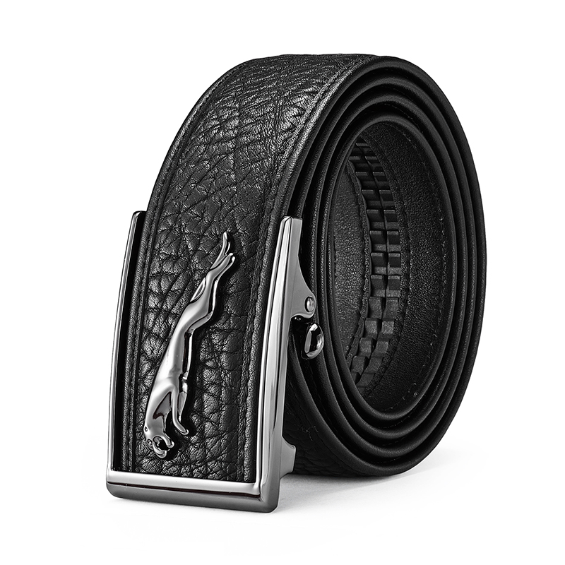 JAGUAR Business Casual Leather Belt, Automatic Buckle, Black, 3.7cm Wide JX3221470163