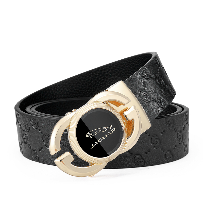 Jaguar Fashion Automatic Buckle Hollow Design Leather Belt Gold 3.5cm Wide JX3224410253