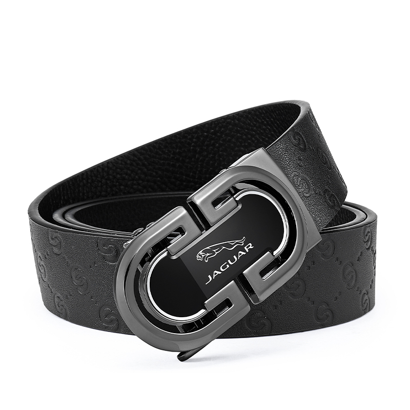 JAGUAR Leather Automatic Buckle Belt - Black Gunmetal, 3.5cm Wide. JX3224490153