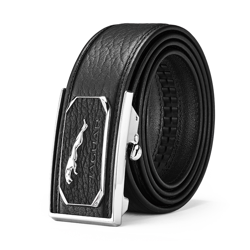 Jaguar Luxury Business Black Leather Belt for Men - Seal Skin, 3.55cm Width JX3221290163