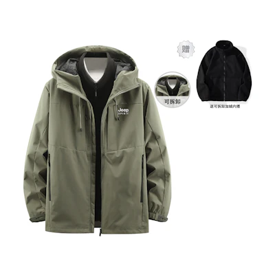 Jeep 3-in-1 Hooded Outdoor Jacket with Letter Print for Fall/Winter 22MB773JC8257