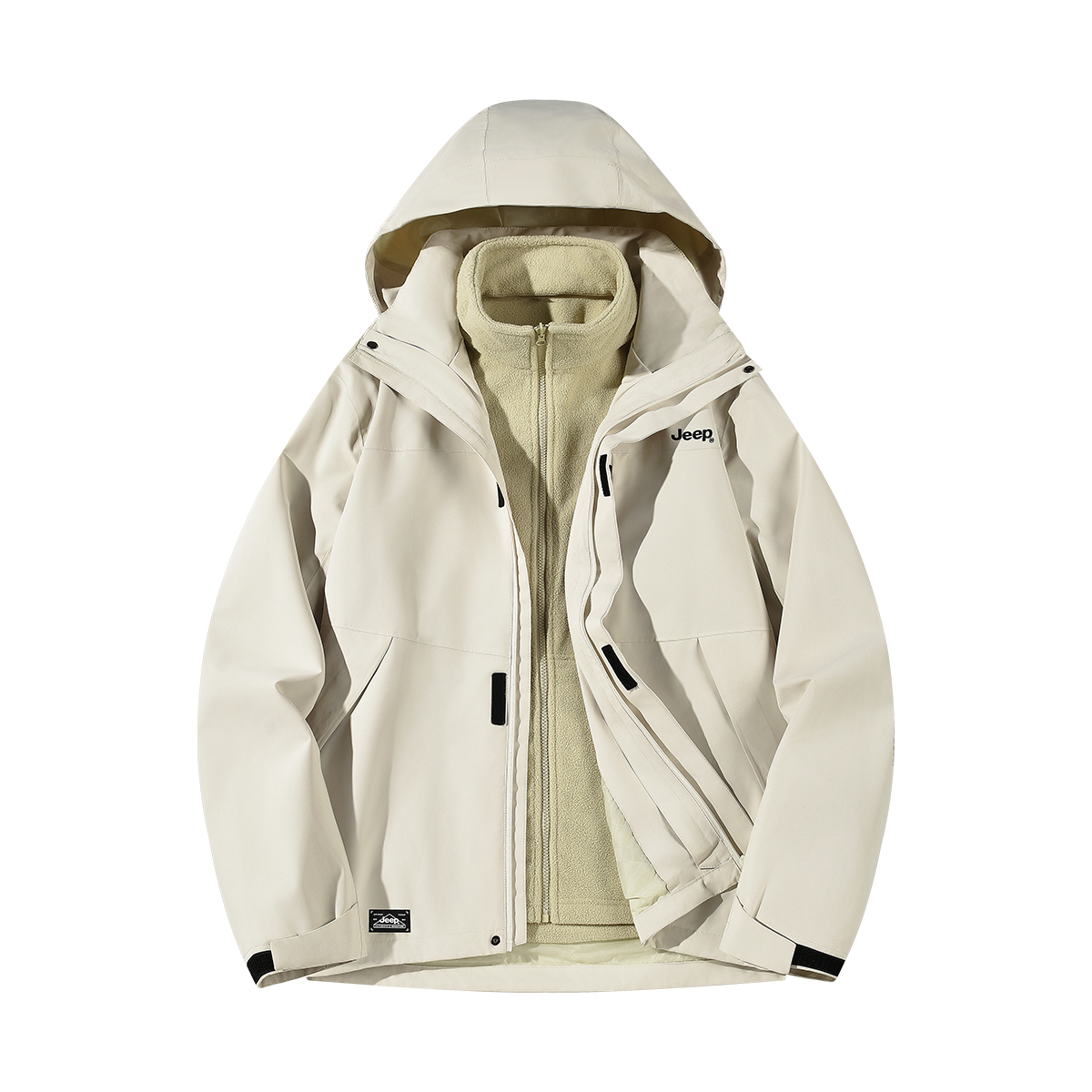 Jeep 3-in-1 Letter Print Hooded Waterproof Windproof Jacket Unisex P844MWJ335