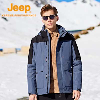 Jeep 三合一户外防风防水连帽羽绒服 DWJ142094074 8