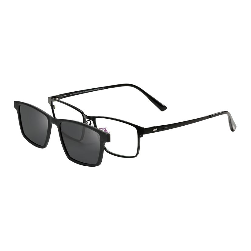 Jeep  Classic Square Beta Titanium Eyeglasses with Magnetic Clip - Black. JEEPT9036