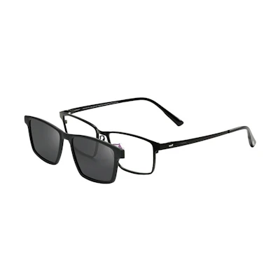 Jeep Classic Square Beta Titanium Eyeglasses with Magnetic Clip - Black. JEEPT9036