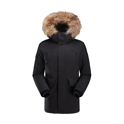 Jeep Mid-Length Down Jacket with Detachable Raccoon Fur Collar Logo. J242094799