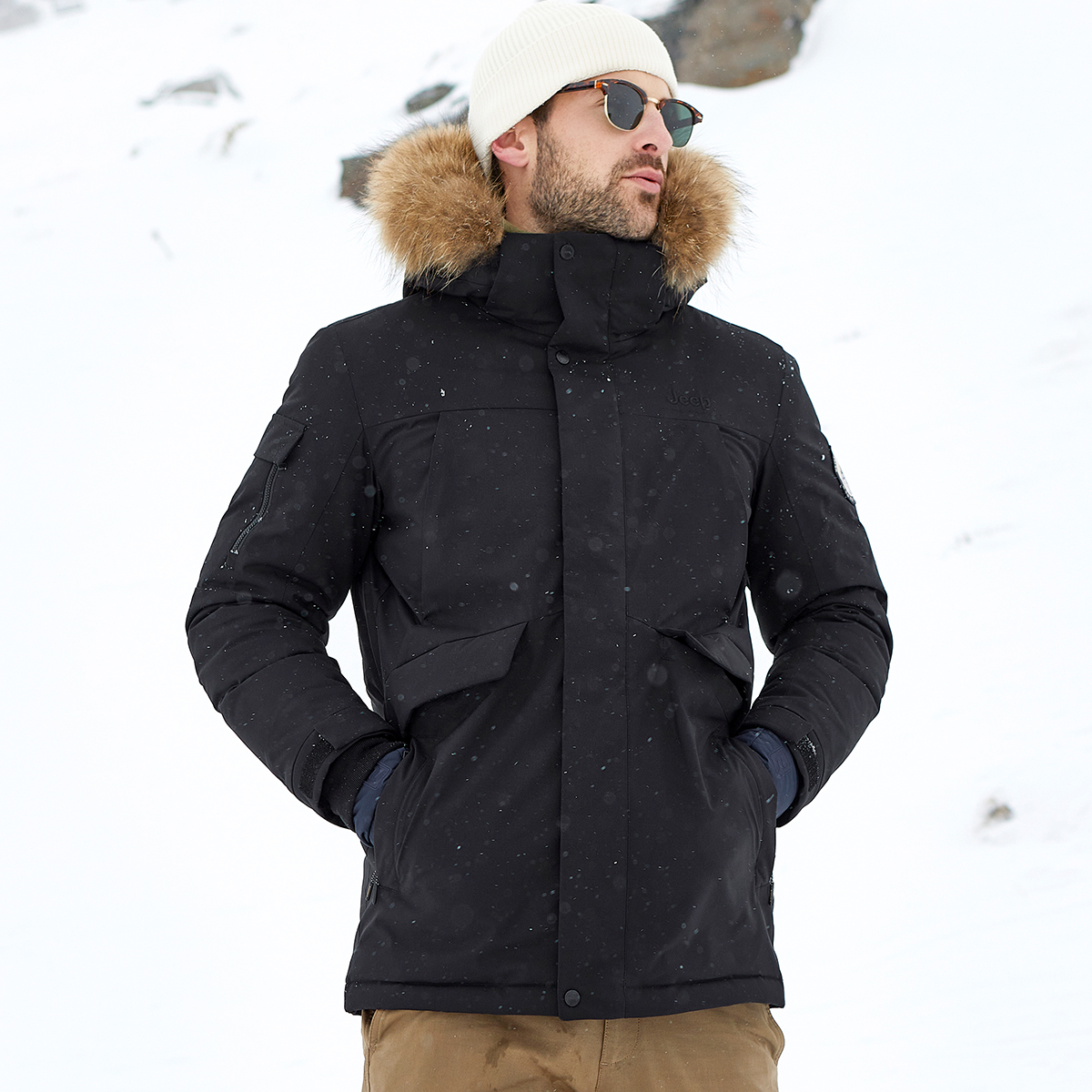 Jeep  Mid-Length Down Jacket with Detachable Raccoon Fur Collar Logo. J242094799 圖 4