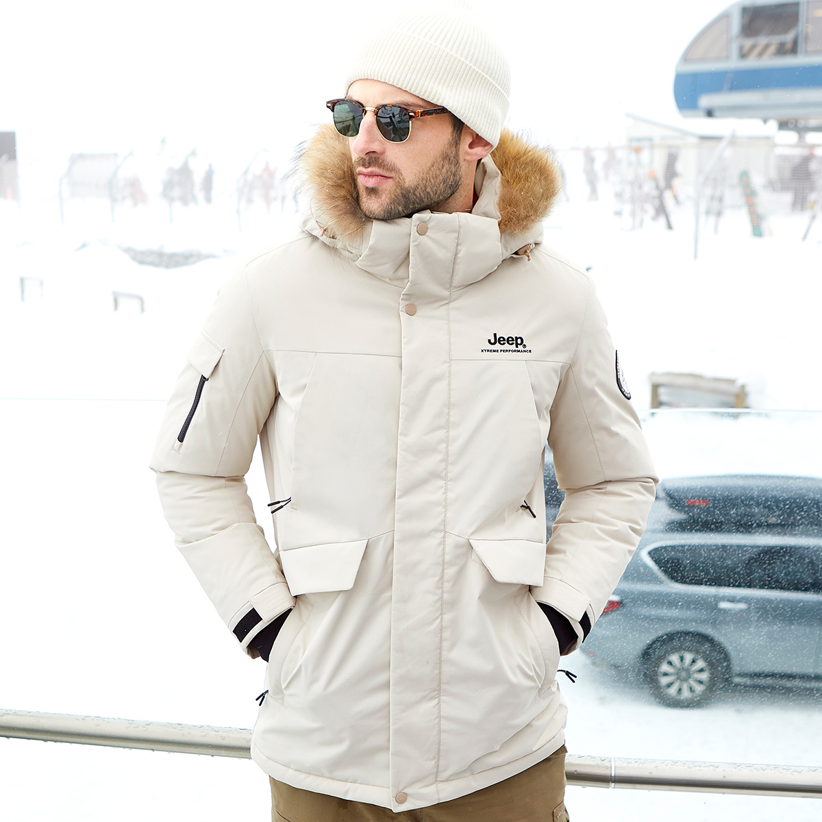 Jeep  Mid-Length Down Jacket with Detachable Raccoon Fur Collar Logo. J242094799 圖 9