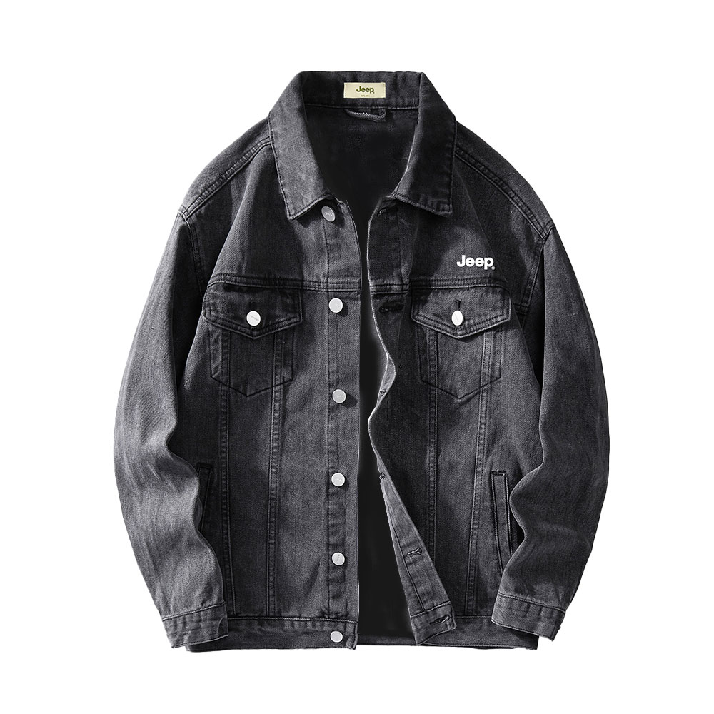 Jeep American Logo Print Short Button-Up Jacket Unisex Long Sleeve P843MWJ879