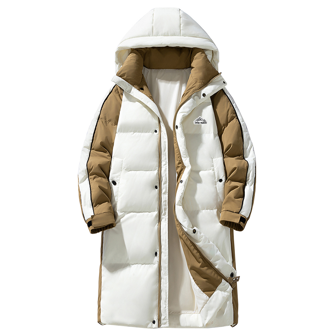 Cheap Jeep装甲系列男女长款拼色连帽羽绒服冬季保暖 P74JMWD416