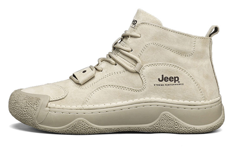 Jeep Beige Leather Stylish Outdoor Mid-Top Casual Shoes - Durable & Comfortable P341591255 Beige Color