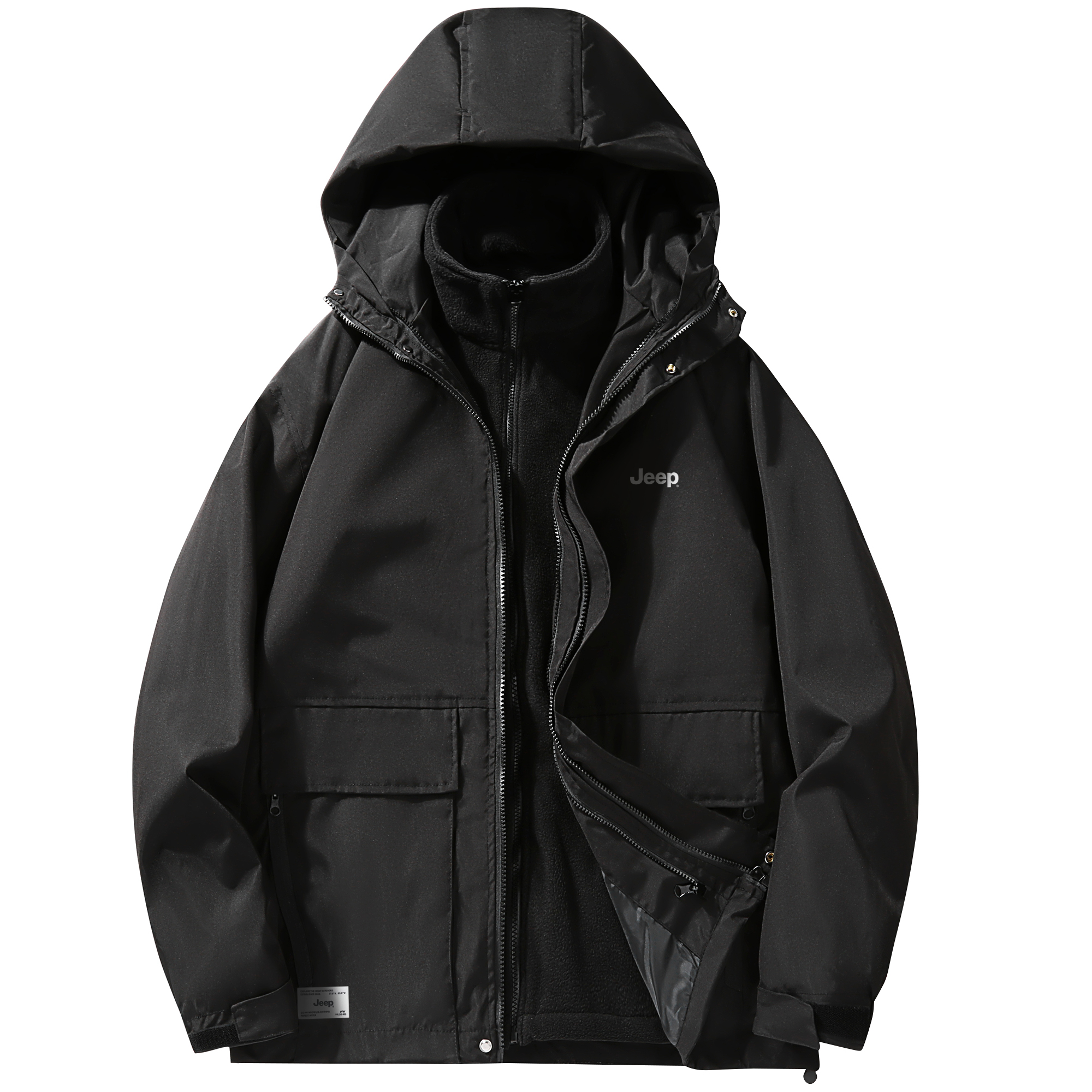 Jeep Casual Loose Fit Letter Print Fleece-Lined Windproof Hooded Jacket Unisex P833MWJ437-ST