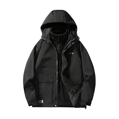 Jeep Casual Loose Fit Letter Print Fleece-Lined Windproof Hooded Jacket Unisex P833MWJ437-ST