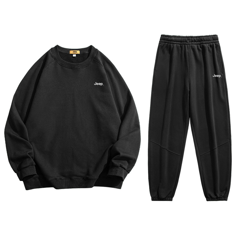 Jeep Casual Solid Color Sweatshirt & Mid-Waist Pants Set - Unisex P843MST157