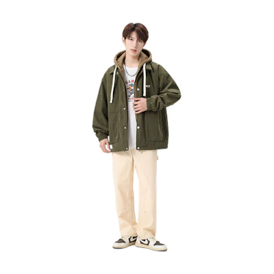 Jeep Corduroy Retro Letter Print Oversized Jacket Unisex Warm Plush Lined Casual P833MWJ424-ST