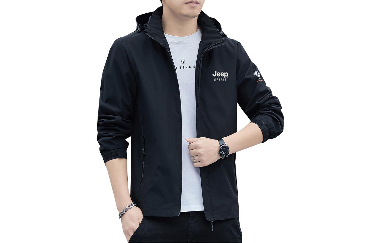 Jeep Detachable Hood Windbreaker Jacket - Simple Logo, Fall/Winter Outerwear JHX22351