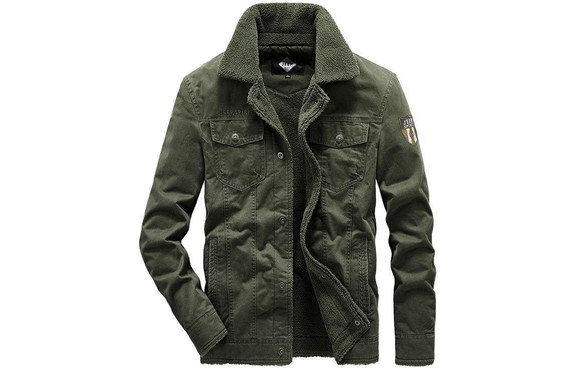 Jeep Fleece-Lined Thick Warm Jacket with Pocket Cover and Turn-Down Collar JK2305568B08