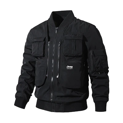 Jeep Functional Multi-Pocket Solid Color Bomber Jacket Unisex BC3352jp