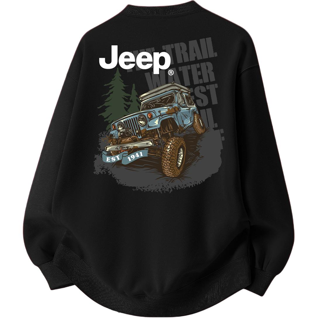 Jeep Graphic Forest Print Oversized Crewneck Sweatshirt Unisex Casual Streetwear P731MKJ021