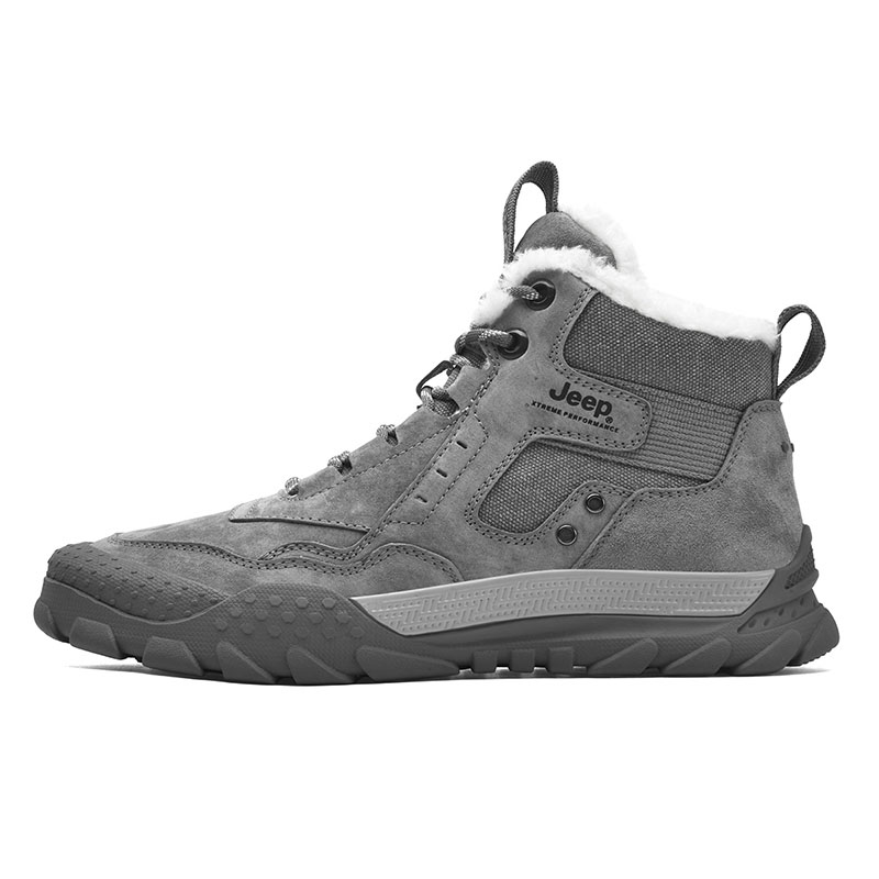 Jeep High-Top Outdoor Functional Shoes Gray Leather Comfortable Casual P341291139-1GREY