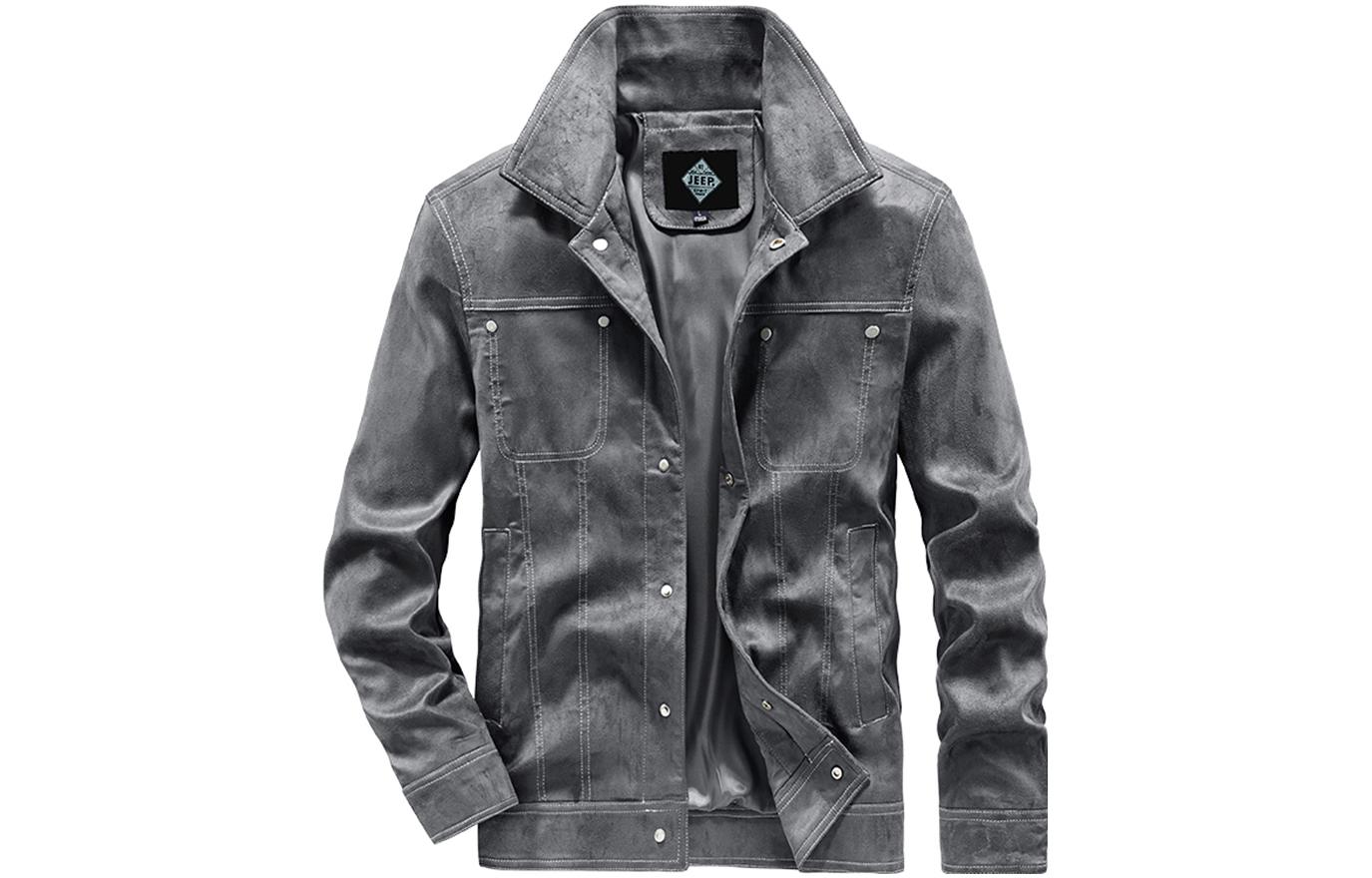 Jeep Leather Casual Jacket with Logo Print and Button-Up Design 22MB773JC3263