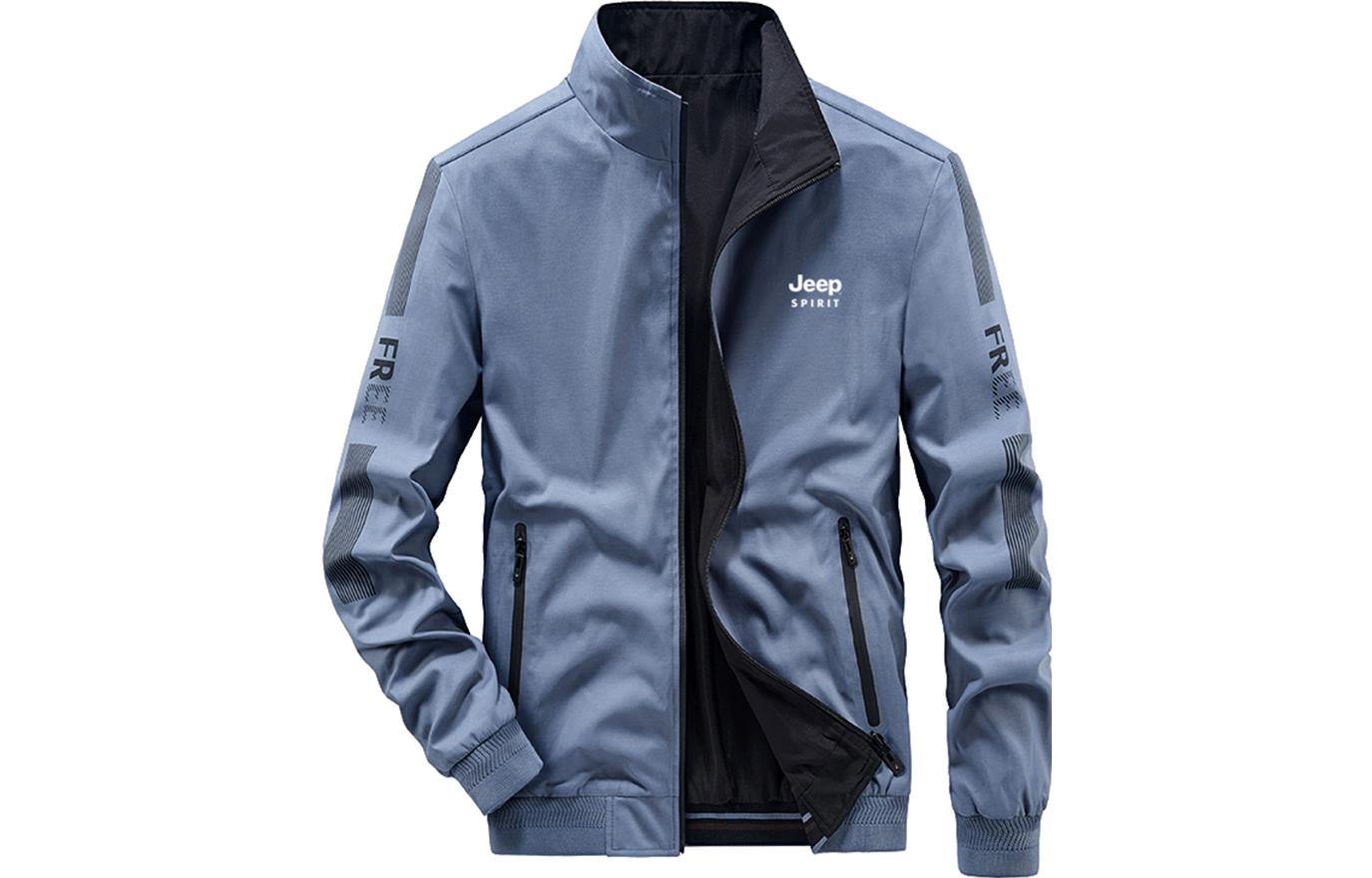 Jeep Letter Print Stand Collar Long Sleeve Workwear Jacket - JKBL1271