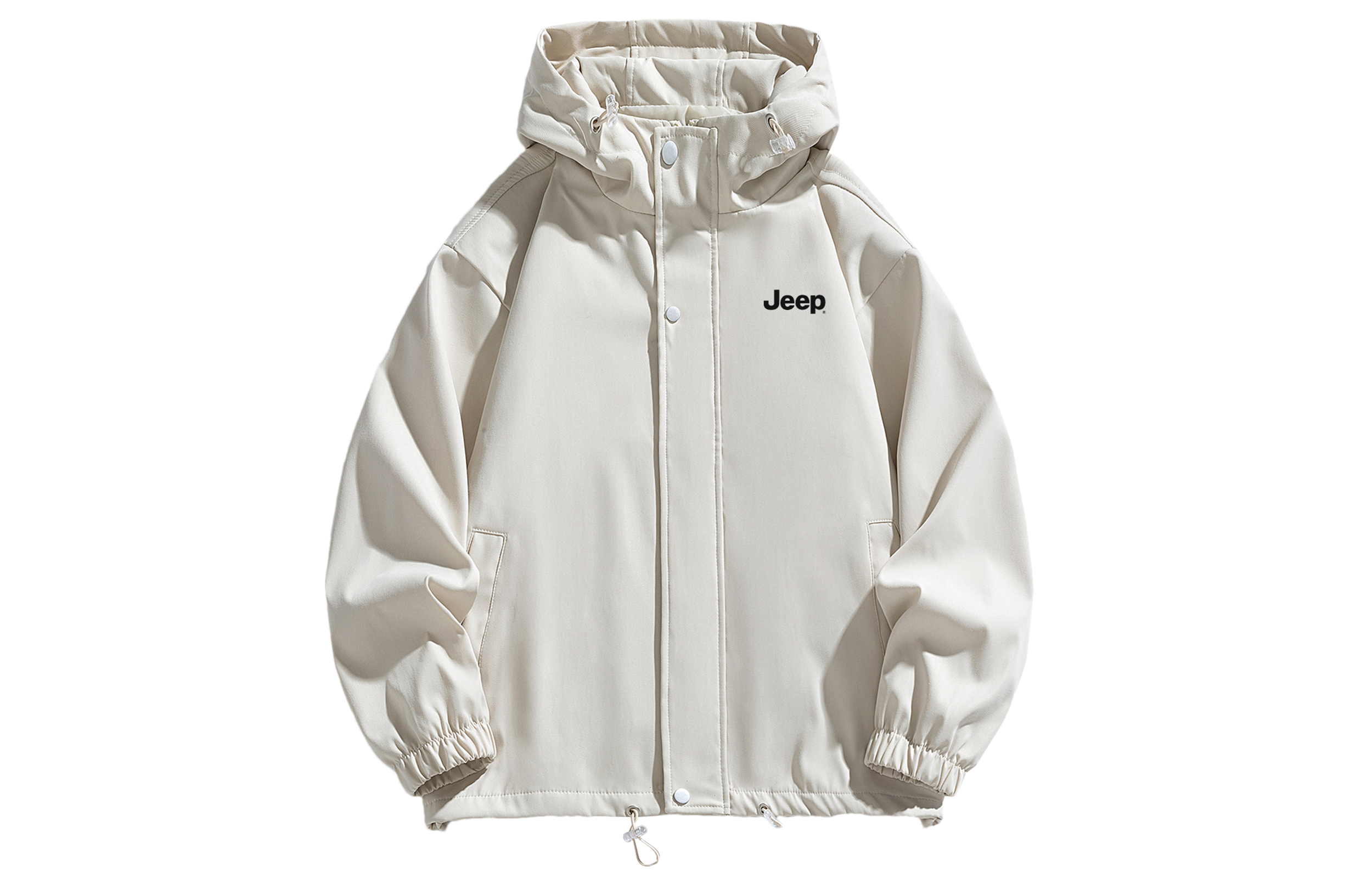 Jeep Logo Print Casual Windbreaker Jacket Unisex Loose Fit Beige P743MWJ932