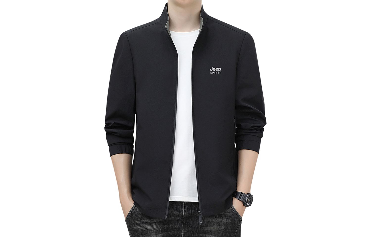 Jeep Logo Print Zip-Up Utility Jacket with Stand Collar 24MA773JC9118