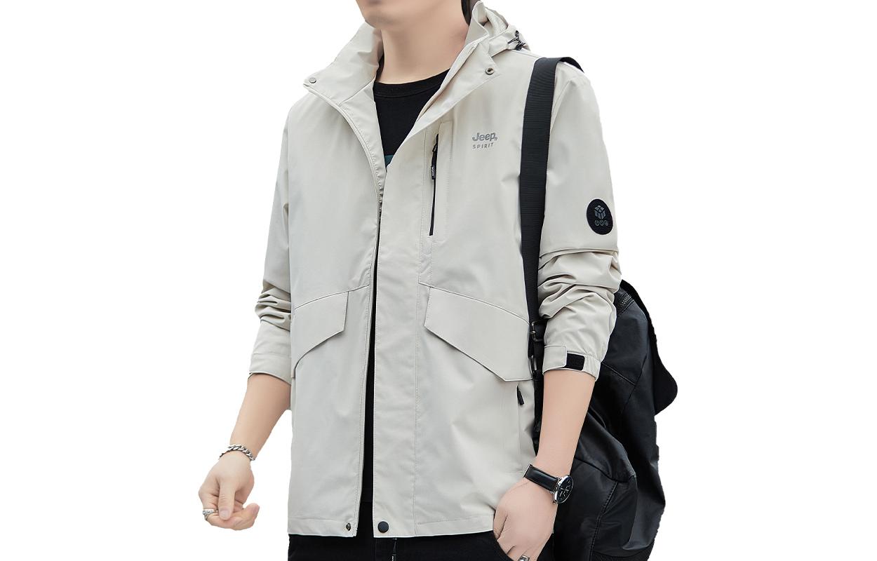 Jeep Logo Solid Color Hooded Loose Utility Multi-Pocket Jacket 24MA783JC7392