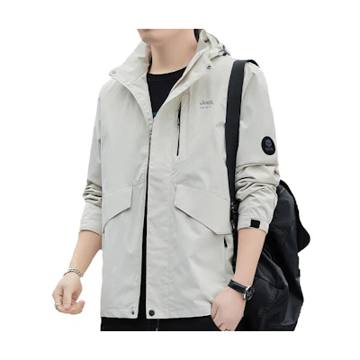 Jeep Logo Solid Color Hooded Loose Utility Multi-Pocket Jacket 24MA783JC7392