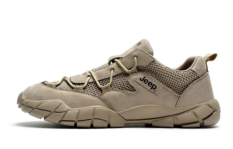 Jeep Low-Top Outdoor Functional Shoes - Fabric & Leather Comfort P221091269 Beige Color