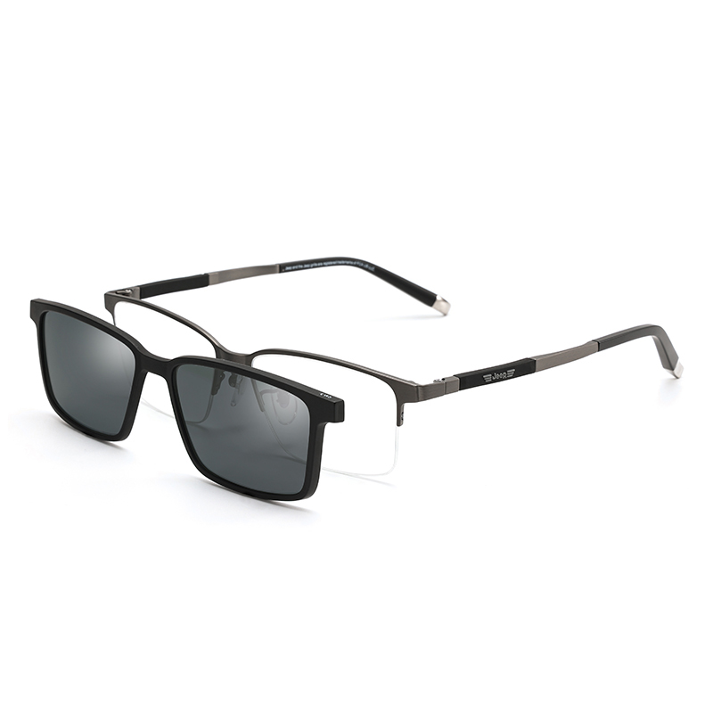 Jeep Magnetic Clip-On Square Titanium Sunglasses for Men JEEPT7086B