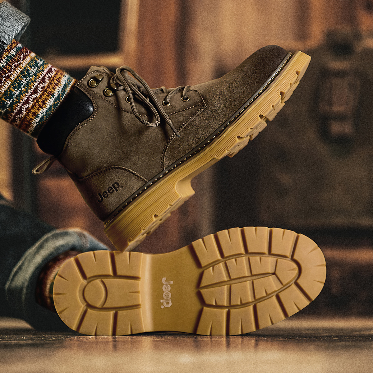 Details for Jeep吉普 休閒 厚底 防滑 復古 百搭 短筒 馬丁靴 男款