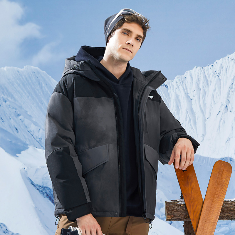 Cheap Jeep 户外迷彩拼接羽绒服 男女同款 - 标志防风保暖外套 P84JMWD026