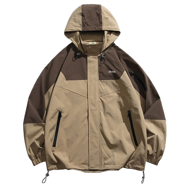 Jeep Outdoor Colorblock Windproof Waterproof Adjustable Hooded Jacket Unisex P841MWJ479M