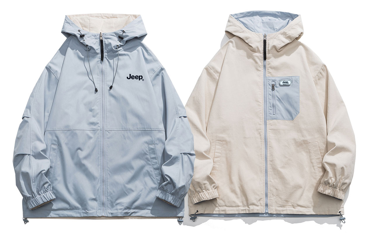 Jeep Outdoor Logo Print Windproof Reversible Hooded Jacket Unisex P741MWJ201