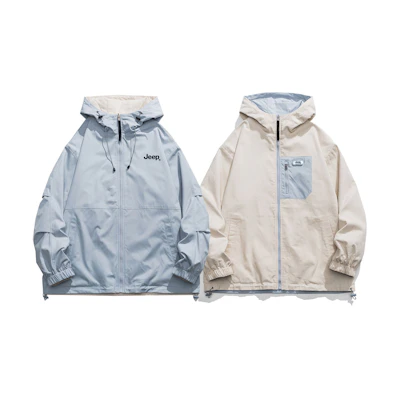 Jeep Outdoor Logo Print Windproof Reversible Hooded Jacket Unisex P741MWJ201