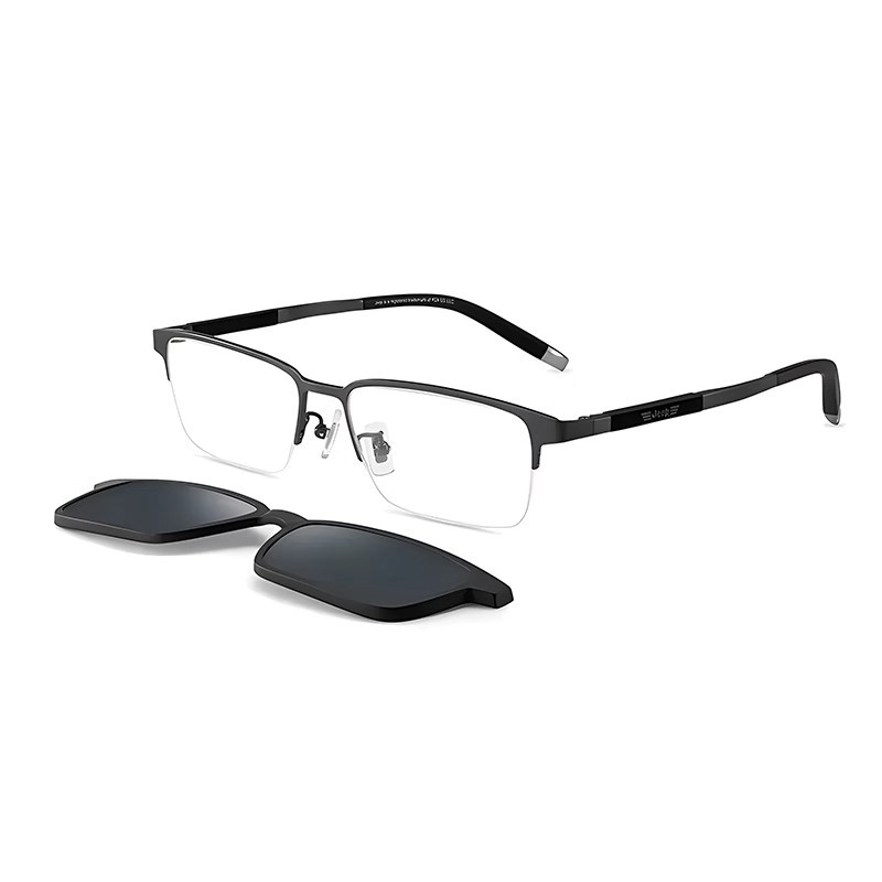 Jeep Rectangular Titanium Optical Glasses with Polarized Clip-On JEEP/T7095