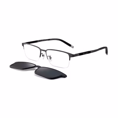 Jeep Rectangular Titanium Optical Glasses with Polarized Clip-On JEEP/T7095