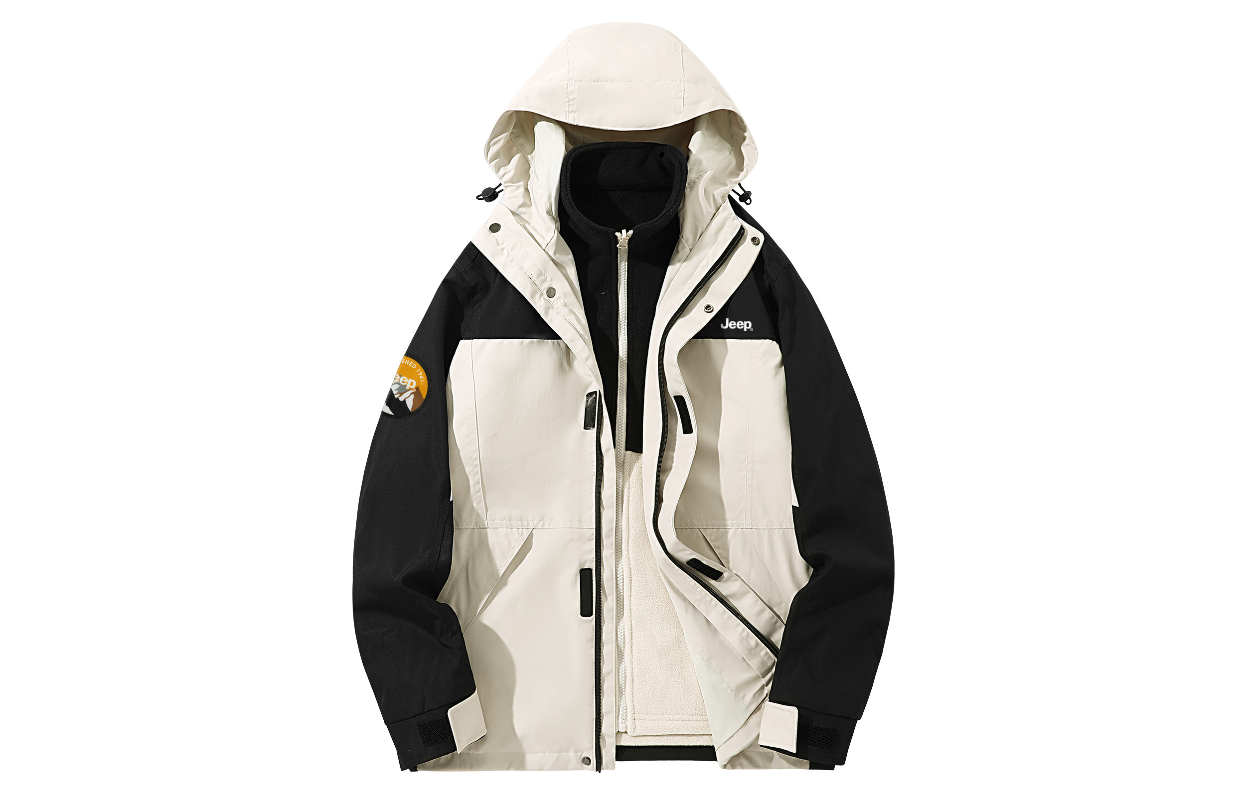 Jeep Retro 3-in-1 Waterproof Hooded Jacket Unisex, Warm Fleece Down Coating P741MWJ927