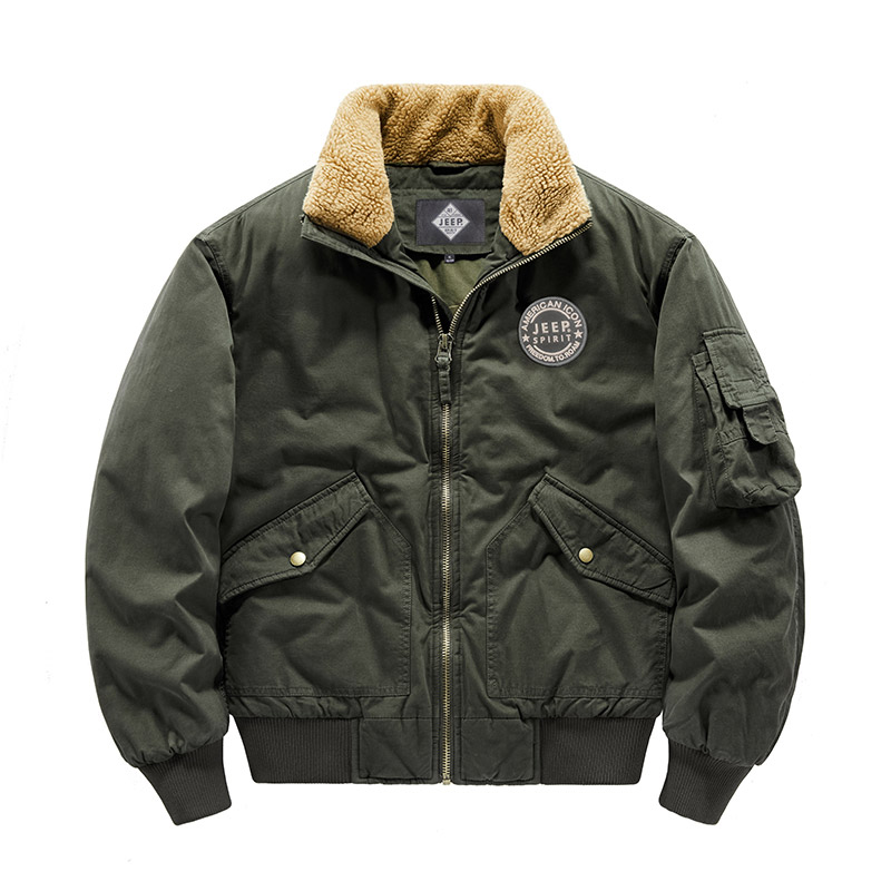 Jeep Retro Shearling Flight Jacket - Loose Fit, Fleece-Lined, Thickened JPD83678