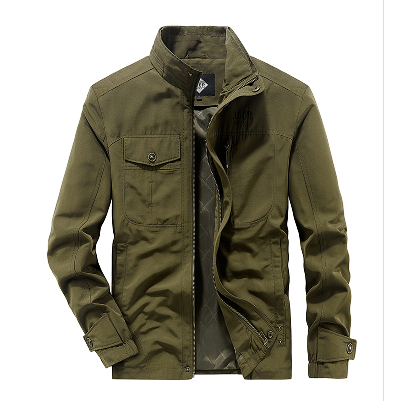 Jeep Retro Style Solid Color Casual Fashion Stand Collar Jacket LMZY2108jp