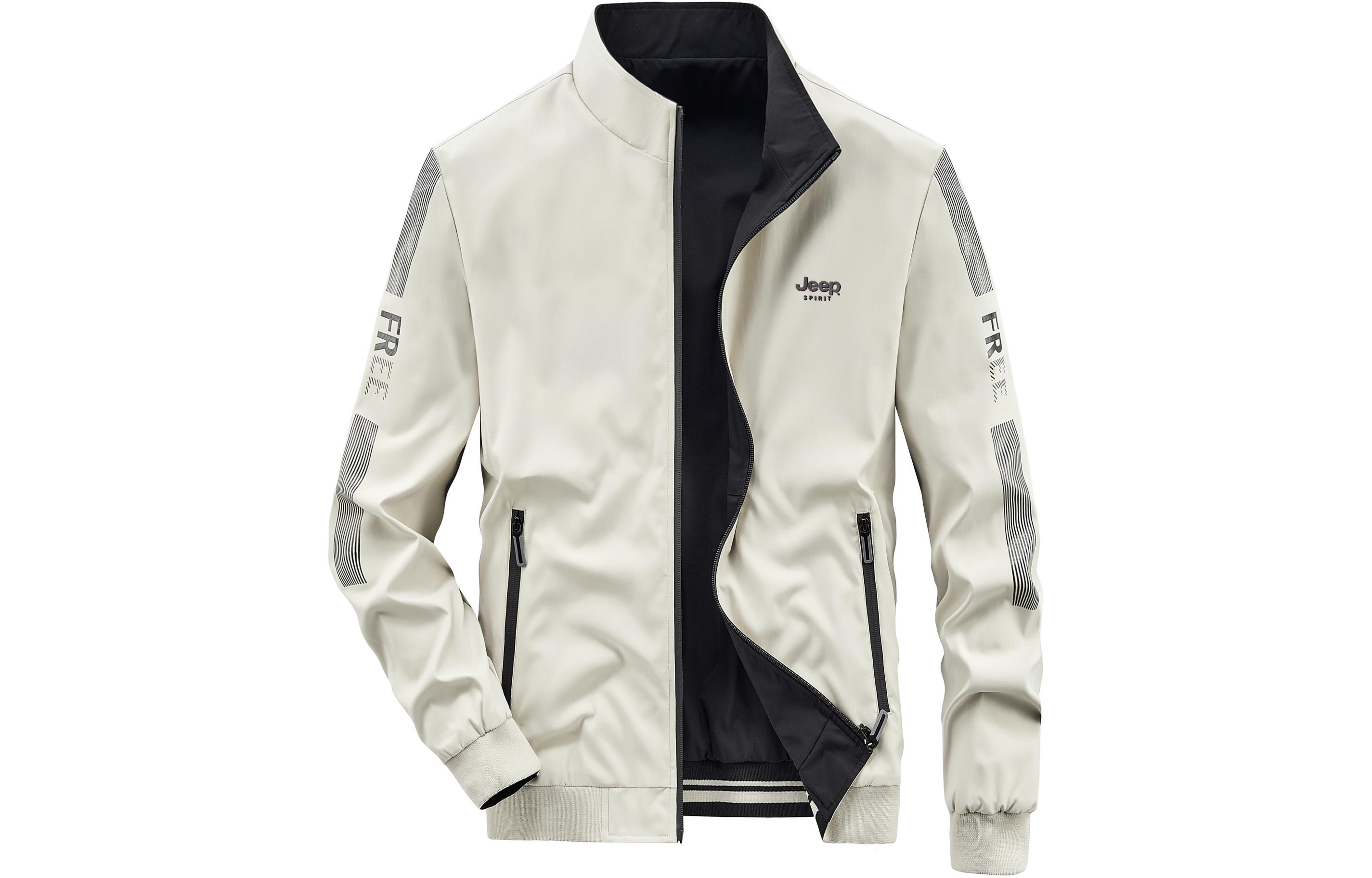 Jeep Reversible Stand Collar Letter Print Zipper Jacket for Men JS2166