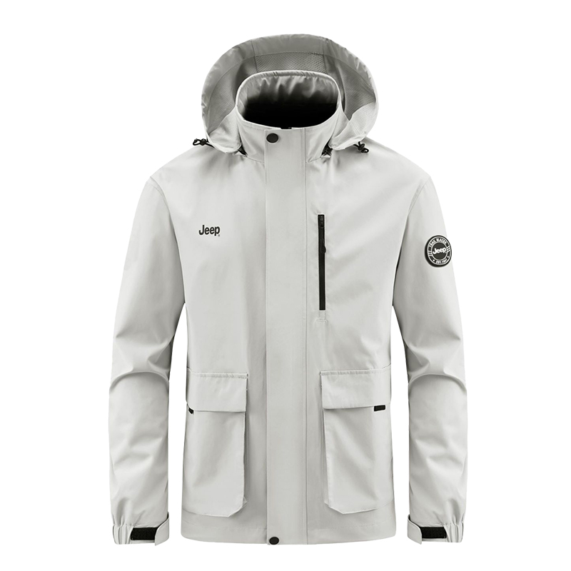 Jeep Solid Color Casual Jacket with Detachable Hood and Long Sleeves P743MWJ076