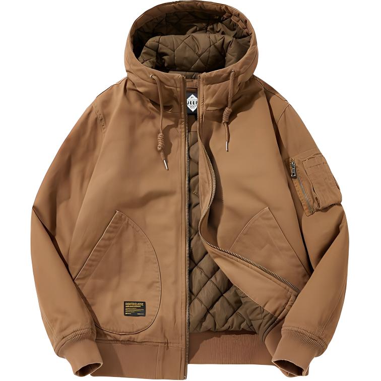 Jeep Solid Color Loose Fit Full-Zip Hooded Thick Jacket JEEPXWL8022