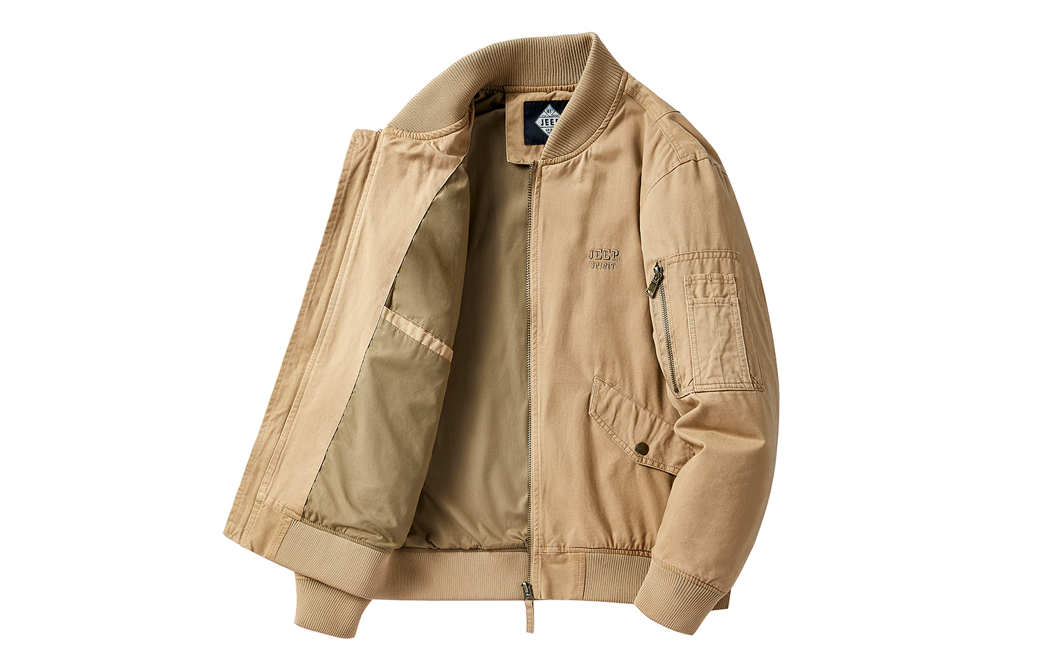 Jeep Solid Color Multi-Pocket Stand Collar Jacket JPD66898