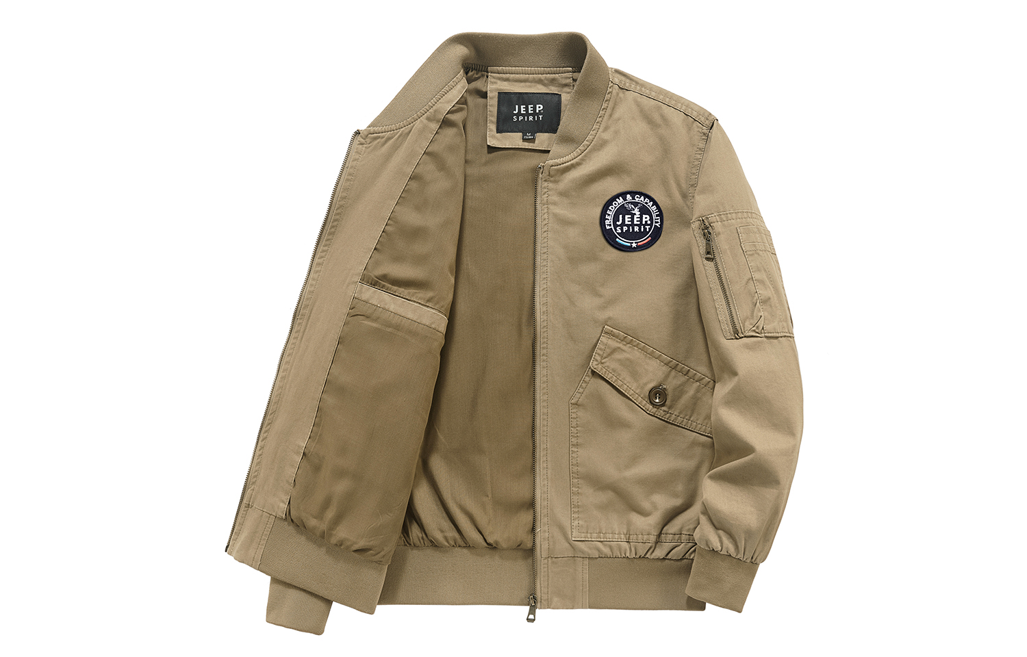 Jeep Solid Color Utility Outdoor Jacket with Logo Badge and Multiple Pockets Mens JBT77033