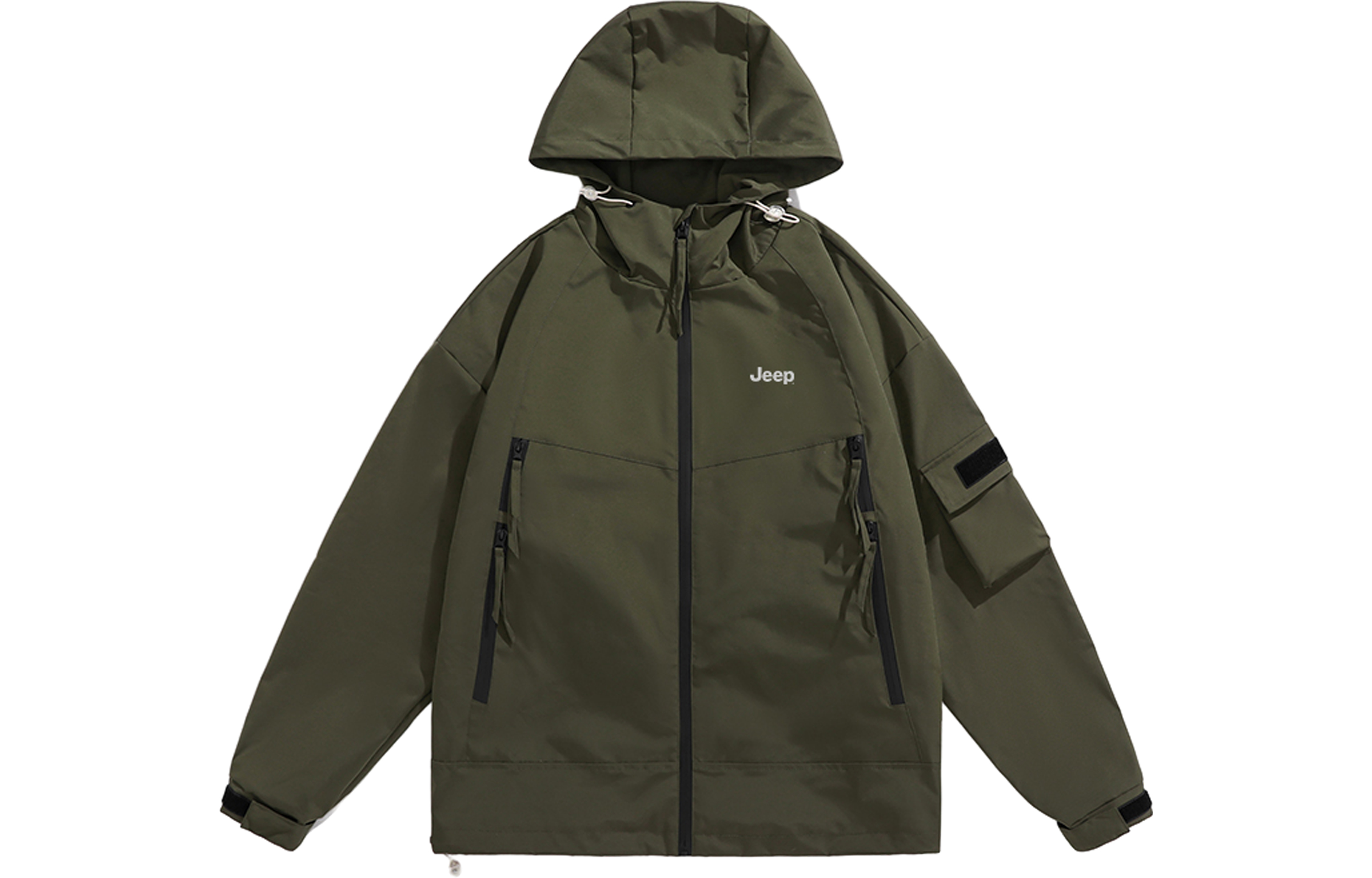 Jeep Solid Color Zip-Up Loose Fit Hoodie Jacket for Men P841MWJ704Q