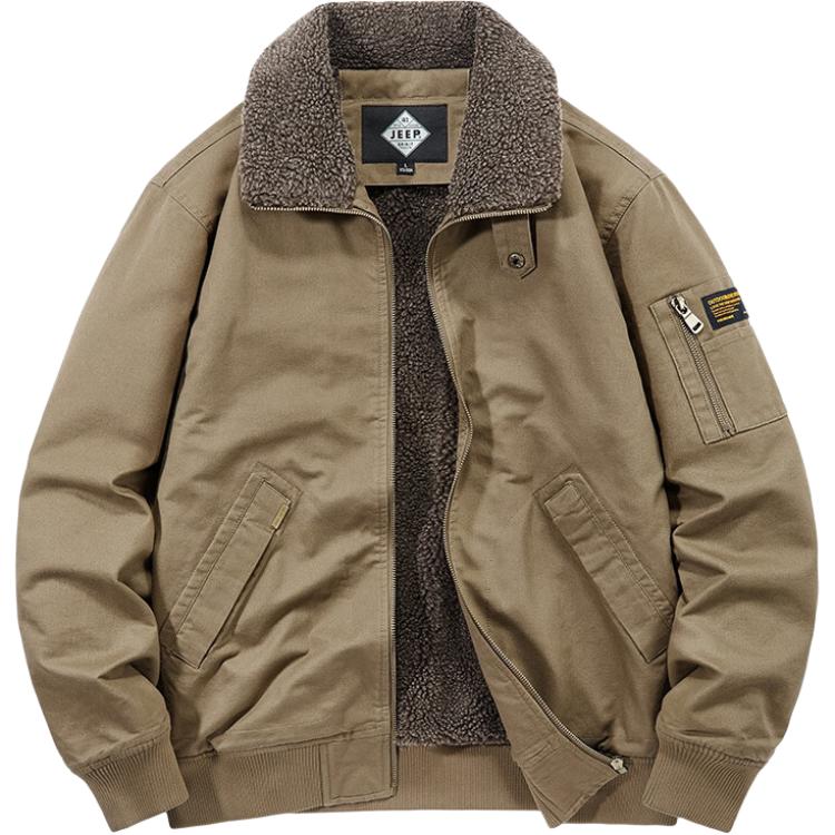 Jeep Thick Fleece-Lined Sherpa Jacket with Solid Color and Warm Collar XY1720-JP